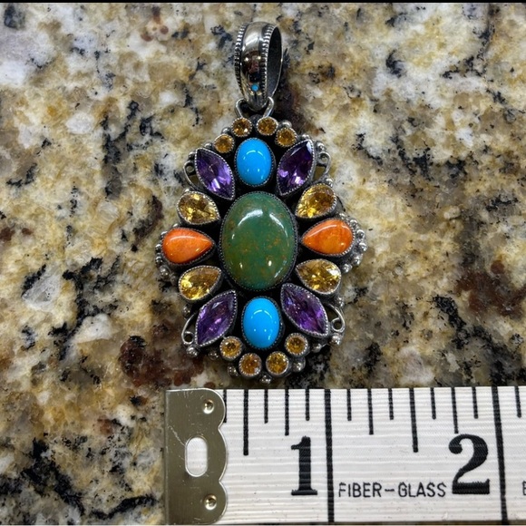 Leo Feeney, sterling silver pendant w/multi colored stones - Picture 3 of 7